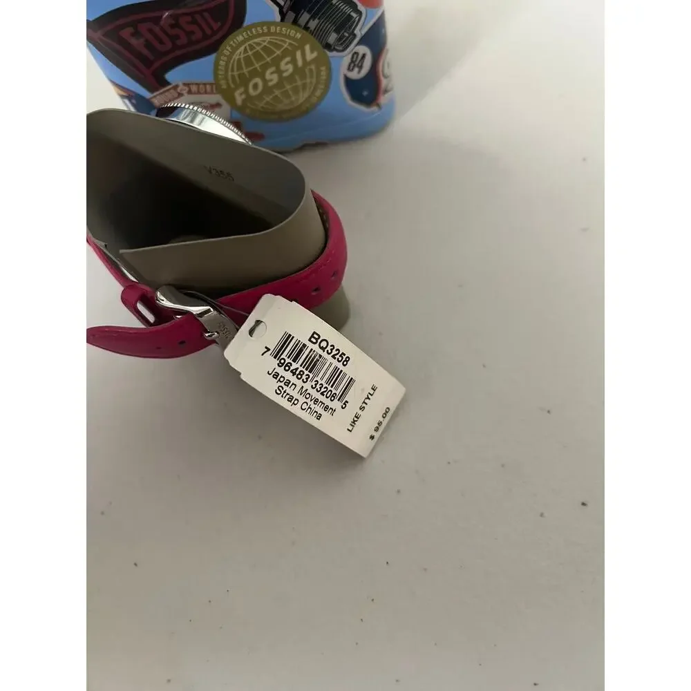 Fossil BQ3258 Women's Quartz Wristwatch with Magenta Leather Strap